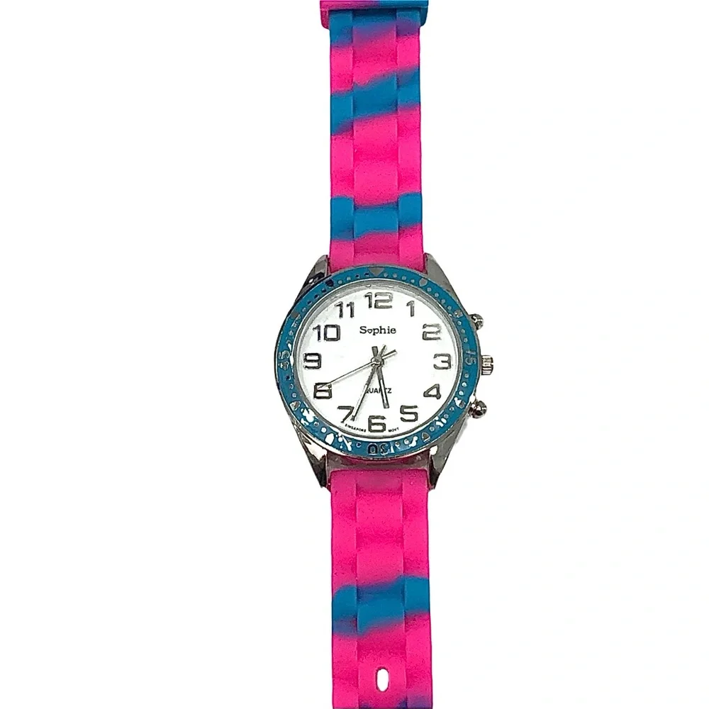 SOPHIE HOT PINK & BLUE SILICONE/RUBBER WATCH - UNUSED NWOT